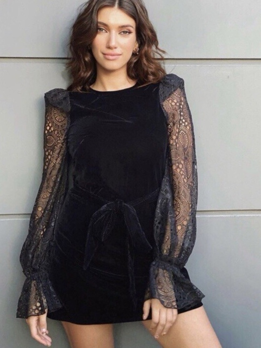 NWT Rare The Vampires Wife x H&M Black Gothic Velvet Lace Long Sleeve Mini Dress